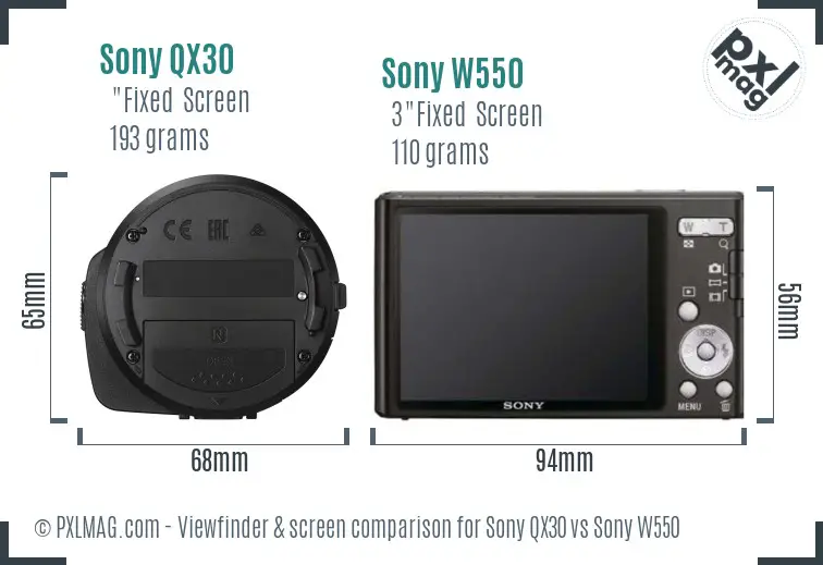Sony QX30 vs Sony W550 Screen and Viewfinder comparison