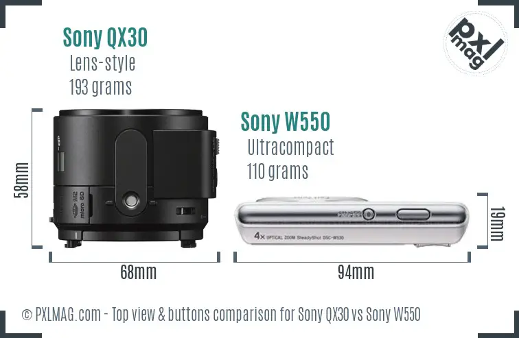 Sony QX30 vs Sony W550 top view buttons comparison