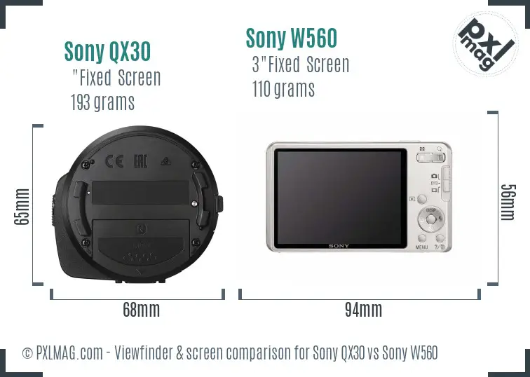 Sony QX30 vs Sony W560 Screen and Viewfinder comparison
