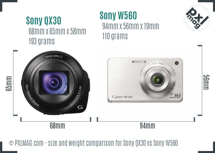Sony QX30 vs Sony W560 size comparison