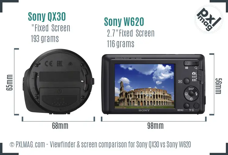 Sony QX30 vs Sony W620 Screen and Viewfinder comparison