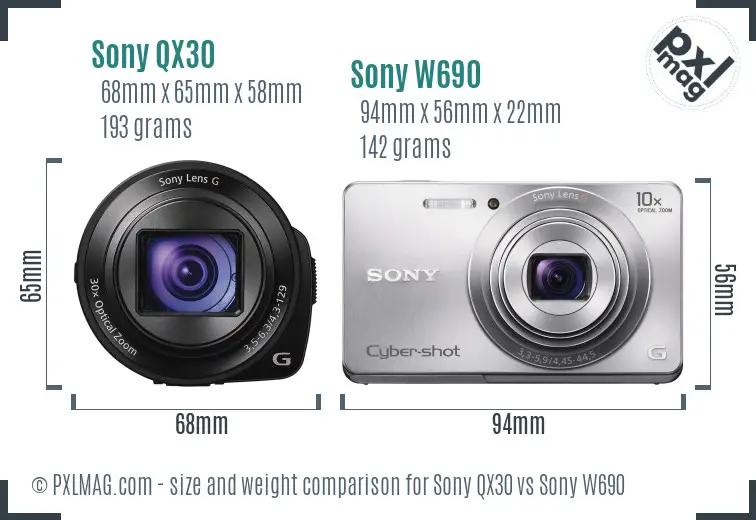 Sony QX30 vs Sony W690 size comparison