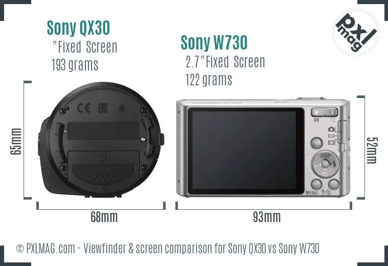 Sony QX30 vs Sony W730 Screen and Viewfinder comparison