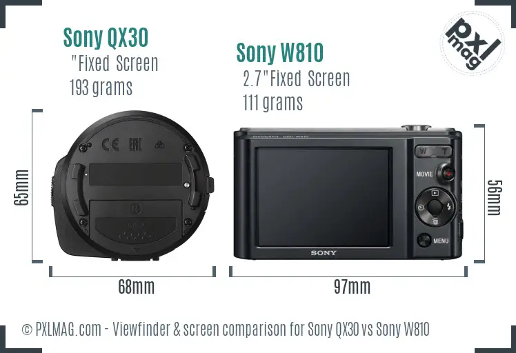 Sony QX30 vs Sony W810 Screen and Viewfinder comparison