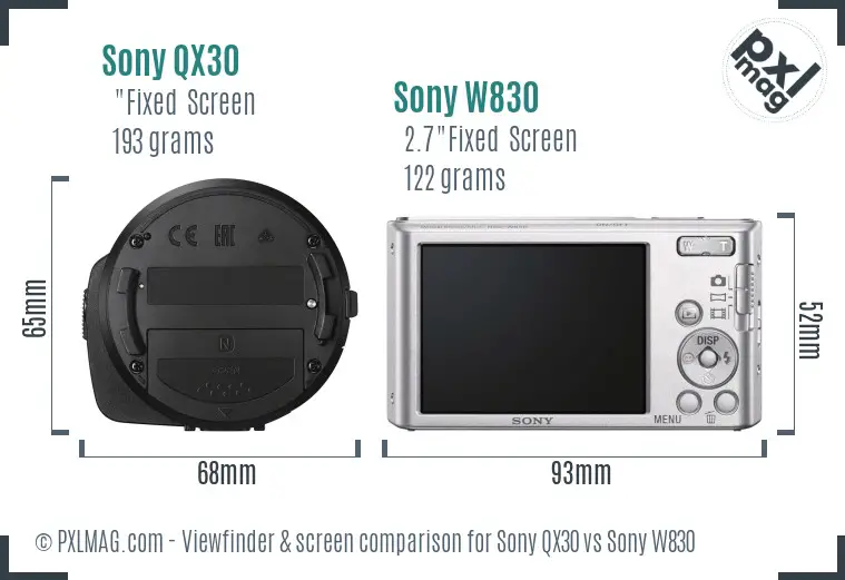 Sony QX30 vs Sony W830 Screen and Viewfinder comparison