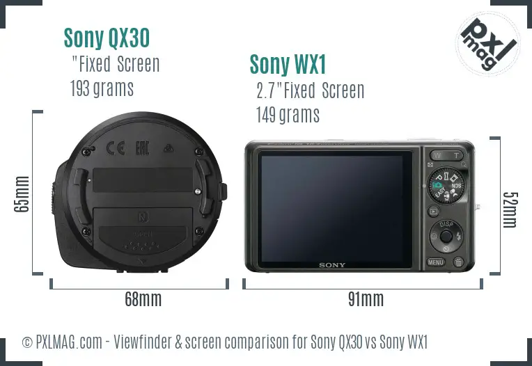 Sony QX30 vs Sony WX1 Screen and Viewfinder comparison