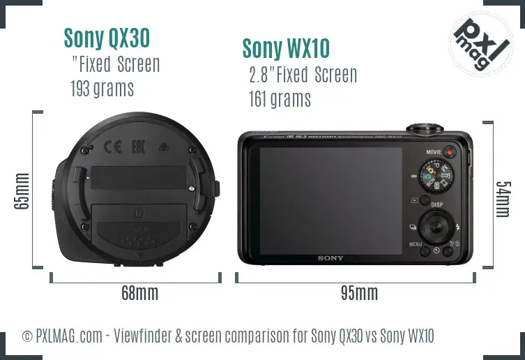 Sony QX30 vs Sony WX10 Screen and Viewfinder comparison