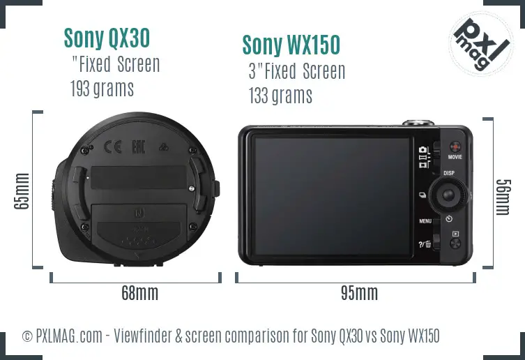 Sony QX30 vs Sony WX150 Screen and Viewfinder comparison