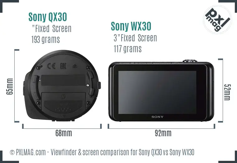 Sony QX30 vs Sony WX30 Screen and Viewfinder comparison