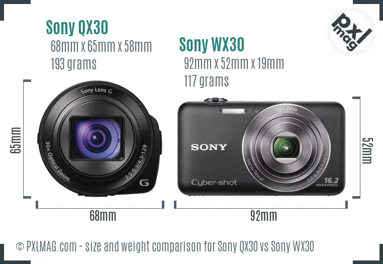 Sony QX30 vs Sony WX30 size comparison