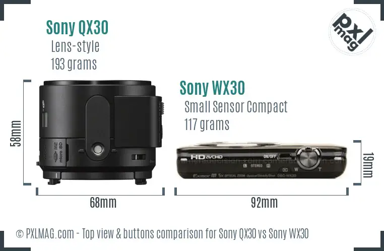 Sony QX30 vs Sony WX30 top view buttons comparison