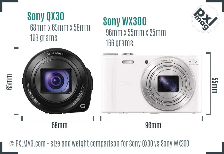 Sony QX30 vs Sony WX300 size comparison