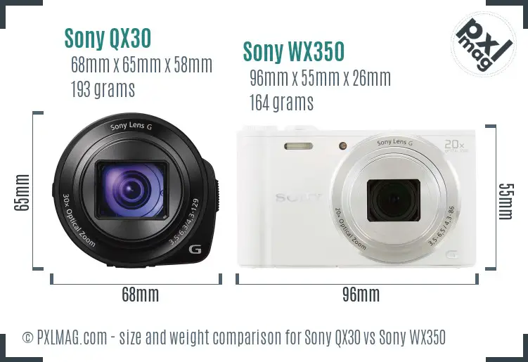 Sony QX30 vs Sony WX350 size comparison