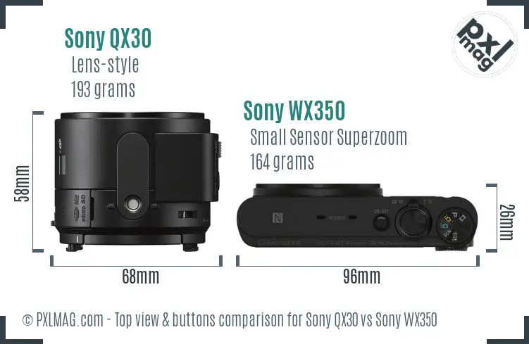 Sony QX30 vs Sony WX350 top view buttons comparison