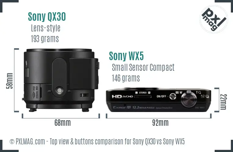 Sony QX30 vs Sony WX5 top view buttons comparison