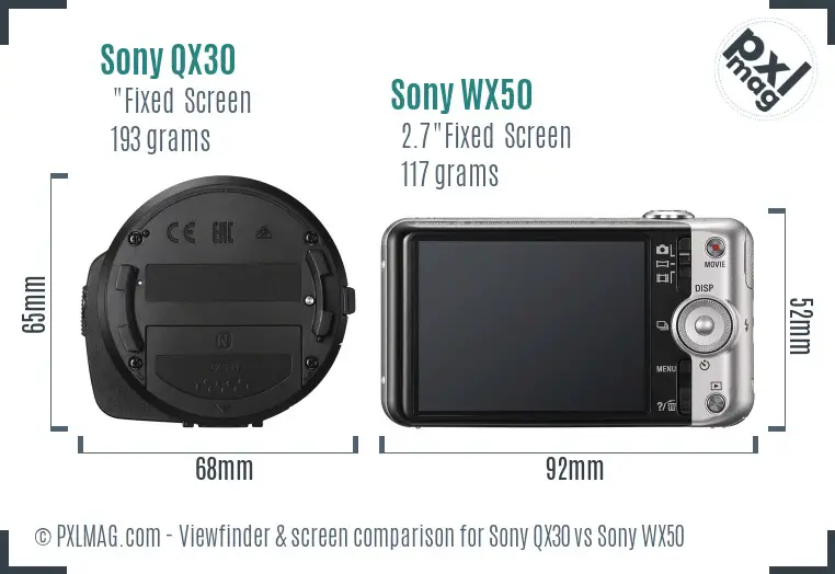 Sony QX30 vs Sony WX50 Screen and Viewfinder comparison