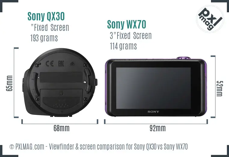 Sony QX30 vs Sony WX70 Screen and Viewfinder comparison