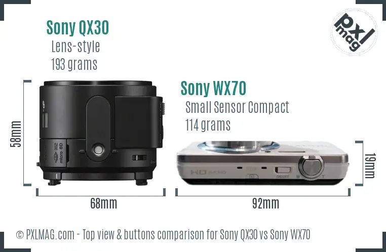 Sony QX30 vs Sony WX70 top view buttons comparison