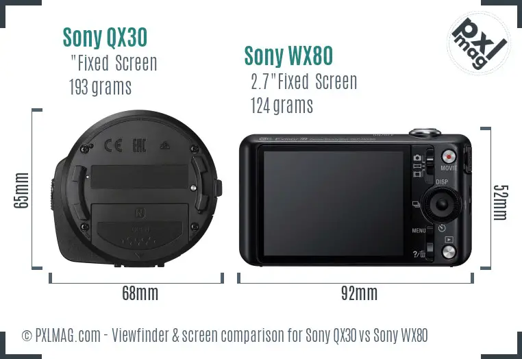 Sony QX30 vs Sony WX80 Screen and Viewfinder comparison