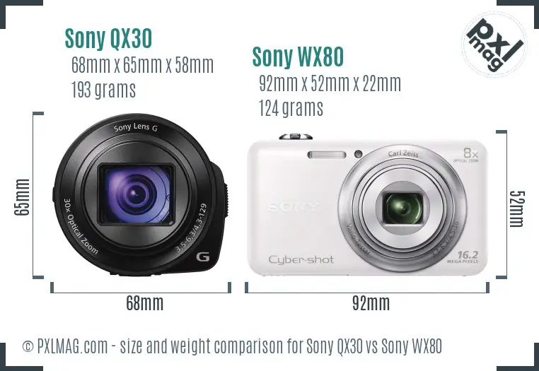 Sony QX30 vs Sony WX80 size comparison