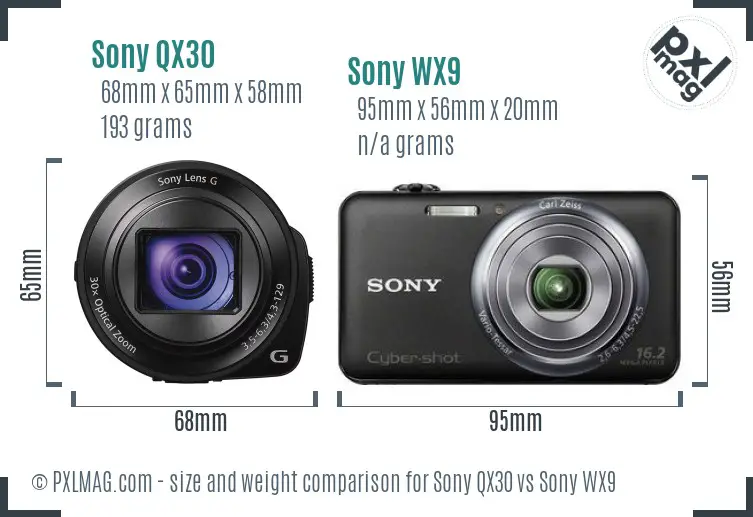 Sony QX30 vs Sony WX9 size comparison
