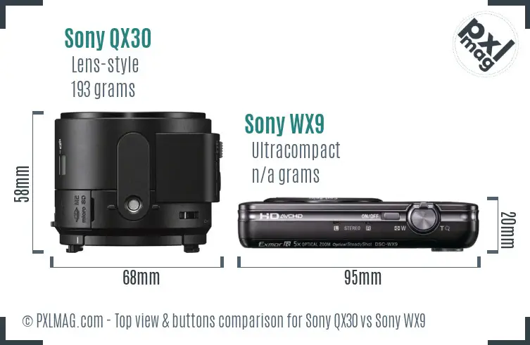Sony QX30 vs Sony WX9 top view buttons comparison