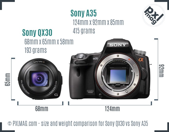 Sony QX30 vs Sony A35 size comparison
