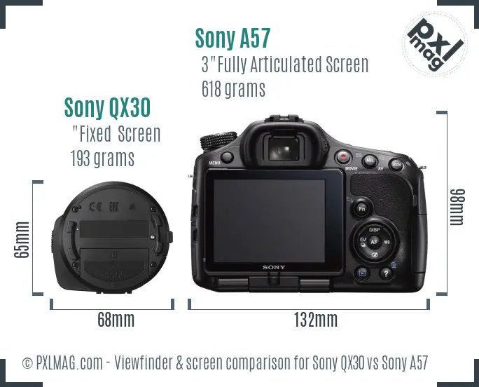 Sony QX30 vs Sony A57 Screen and Viewfinder comparison