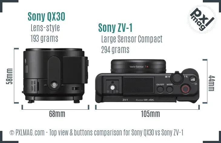 Sony QX30 vs Sony ZV-1 top view buttons comparison