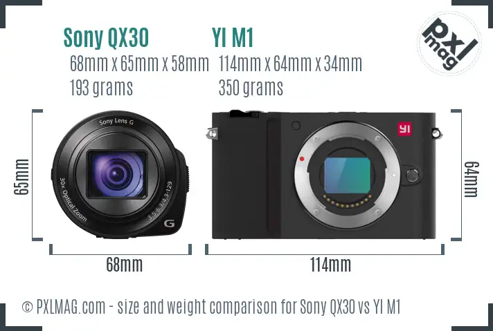 Sony QX30 vs YI M1 size comparison