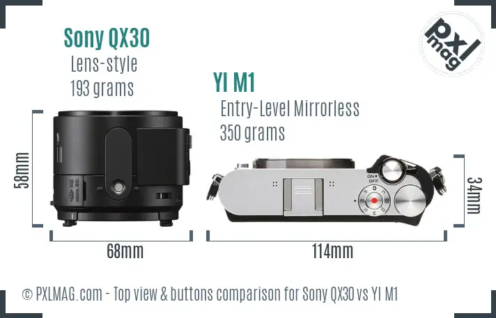 Sony QX30 vs YI M1 top view buttons comparison