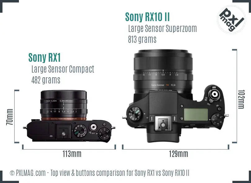 Sony RX1 vs Sony RX10 II top view buttons comparison