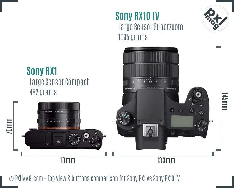 Sony RX1 vs Sony RX10 IV top view buttons comparison