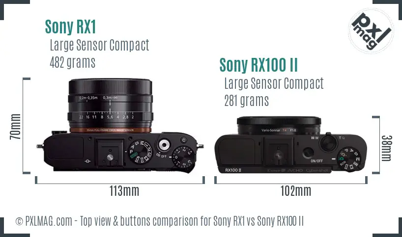 Sony RX1 vs Sony RX100 II top view buttons comparison