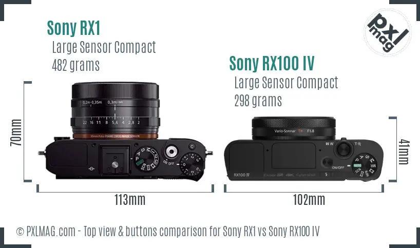 Sony RX1 vs Sony RX100 IV top view buttons comparison