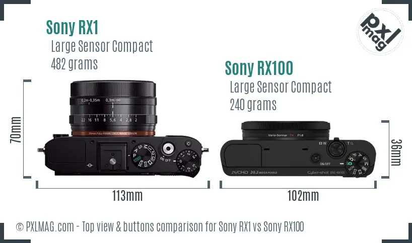 Sony RX1 vs Sony RX100 top view buttons comparison