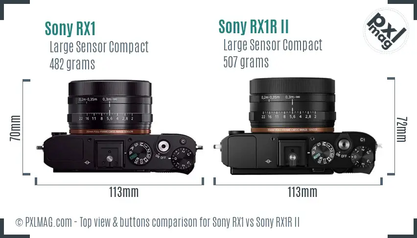 Sony RX1 vs Sony RX1R II top view buttons comparison