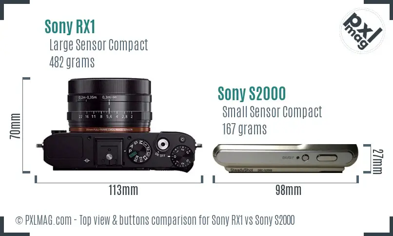 Sony RX1 vs Sony S2000 top view buttons comparison