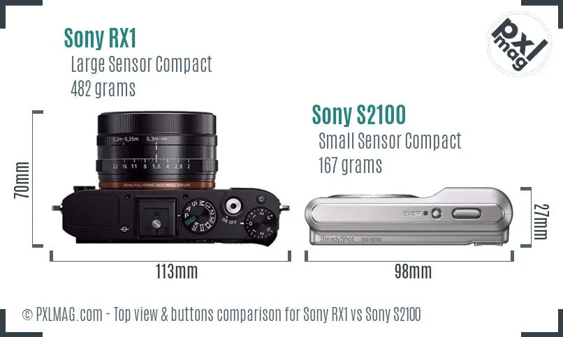 Sony RX1 vs Sony S2100 top view buttons comparison