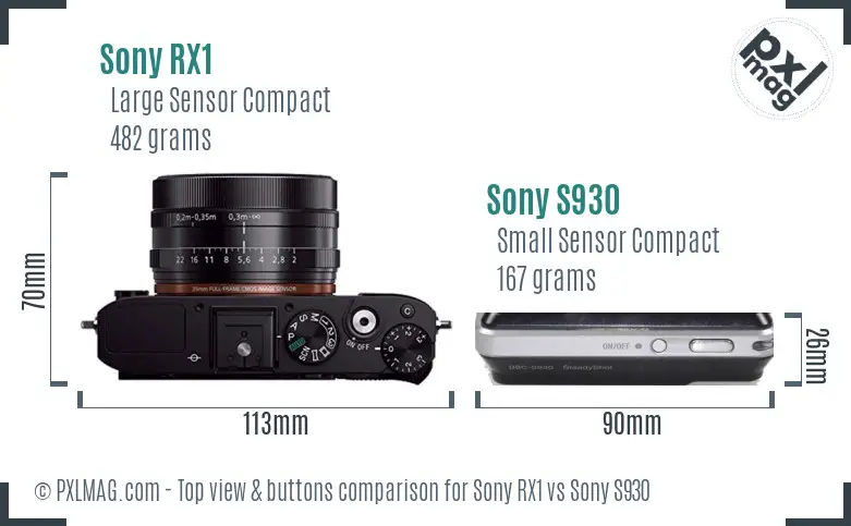 Sony RX1 vs Sony S930 top view buttons comparison