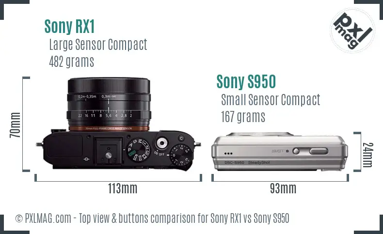 Sony RX1 vs Sony S950 top view buttons comparison