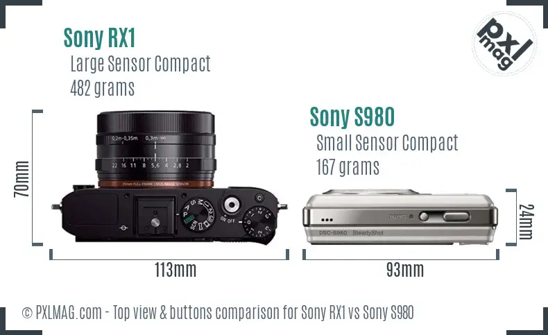 Sony RX1 vs Sony S980 top view buttons comparison