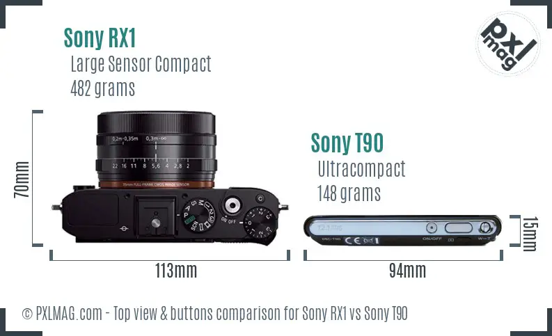 Sony RX1 vs Sony T90 top view buttons comparison