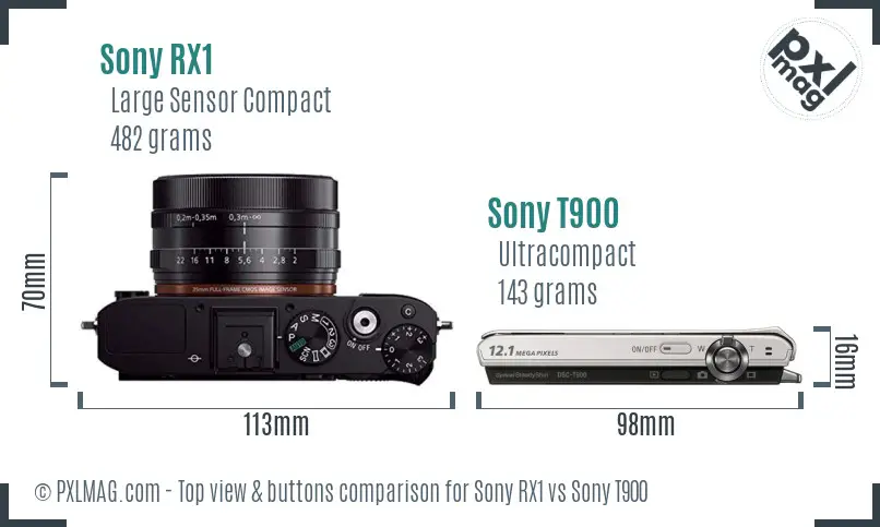 Sony RX1 vs Sony T900 top view buttons comparison