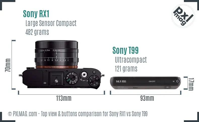 Sony RX1 vs Sony T99 top view buttons comparison