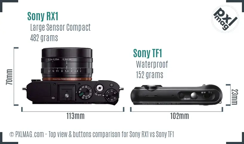 Sony RX1 vs Sony TF1 top view buttons comparison