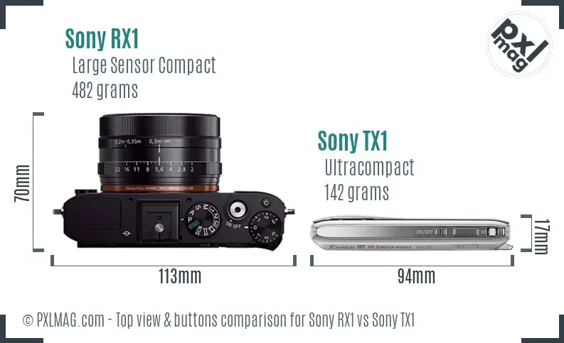 Sony RX1 vs Sony TX1 top view buttons comparison