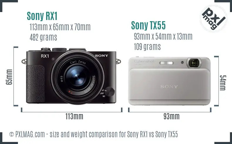 Sony RX1 vs Sony TX55 size comparison