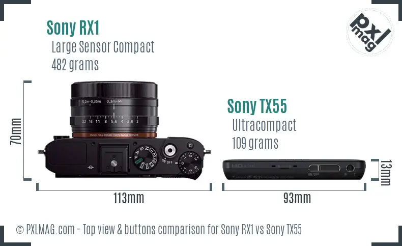 Sony RX1 vs Sony TX55 top view buttons comparison