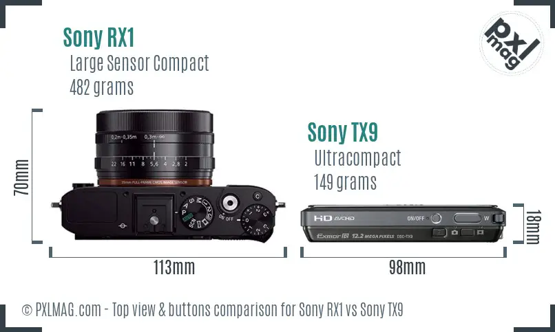 Sony RX1 vs Sony TX9 top view buttons comparison